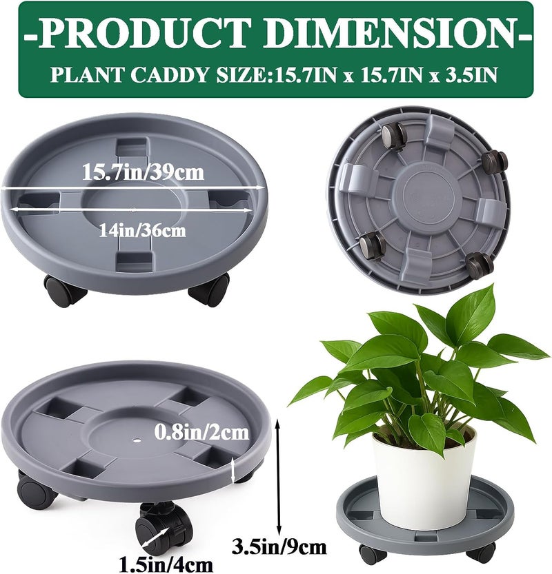 Tulpeed Rolling Plant Stand with Wheels 5 Pack 15.7 Inch Plant Caddy with Wheels Heavy Duty Plant Dolly Roller Base with Wheels Round Flower Pot Rack Holder Planter Trolley Tray, Grey - Image 2